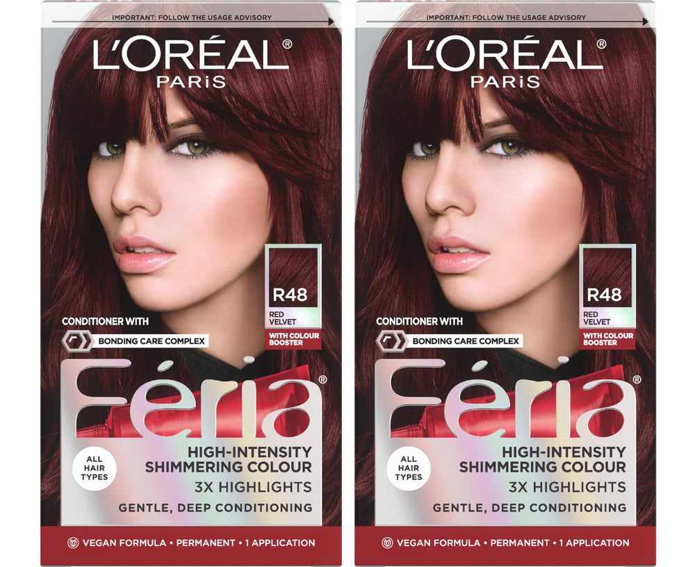 L'Oreal Feria R48 front packaging showing shade and results for confident color