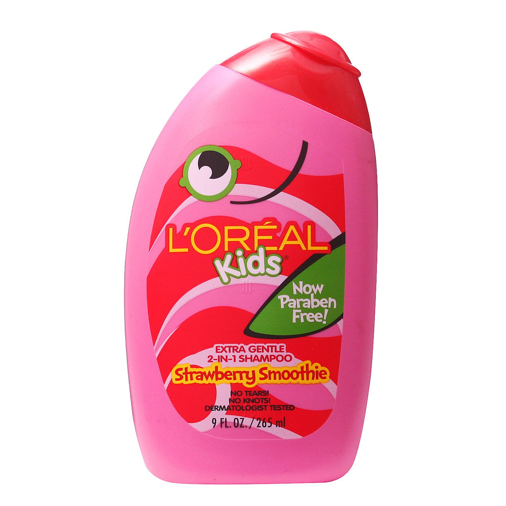 L'Oreal Kids bottle front packaging showing strawberry scent and benefits