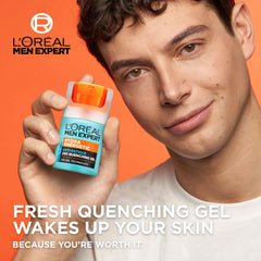 L'Oreal Men Expert gel texture close-up highlighting lightweight, fast-absorbing feel
