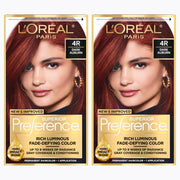 L'Oreal Paris front packaging showing dark auburn 4R and kit benefits