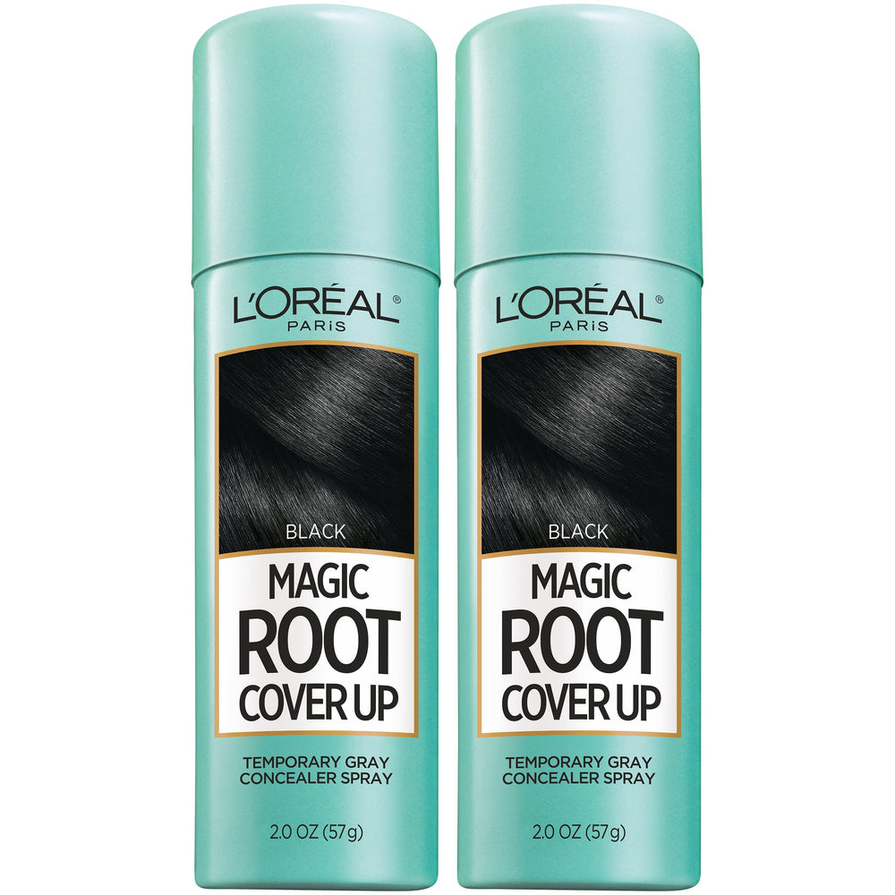 L'Oreal Paris front packaging showing two black 2 oz cans for quick root touch-ups