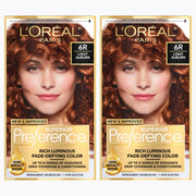L'Oreal Paris front packaging showing Light Auburn 6R and benefits