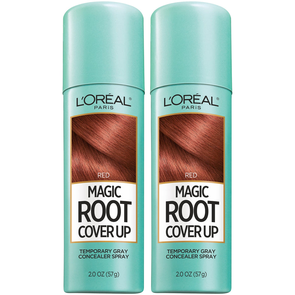 L'Oreal Paris front packaging showing red root spray benefits