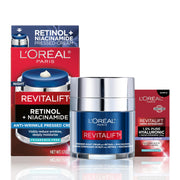 L'Oreal Paris front jar showing pressed night cream benefits