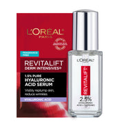L'Oreal Paris front packaging showing serum bottle and box benefits