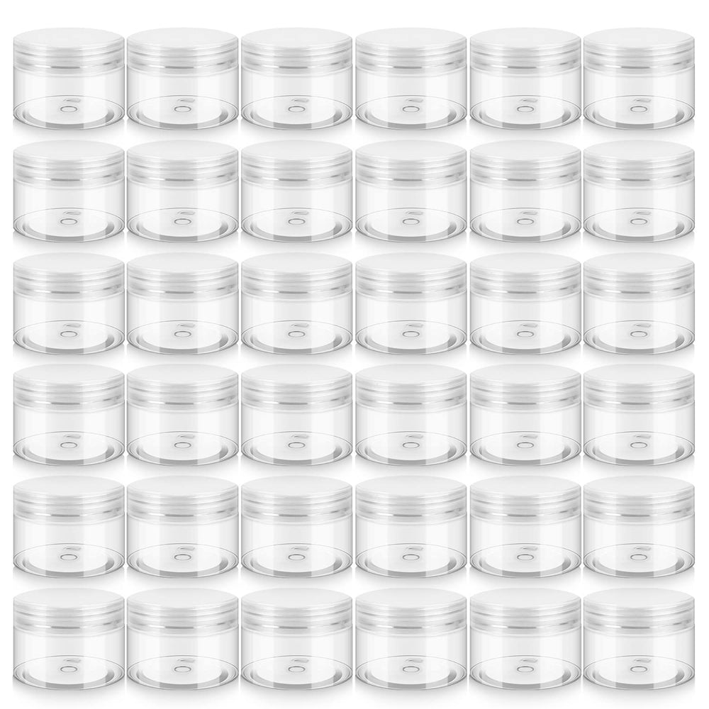 Loretoy front packaging showing 36 clear jars and white lids for organized storage