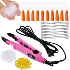 Lothee front view of pink kit showing iron and accessories for convenient styling