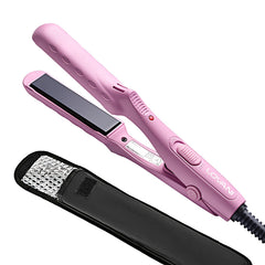 lovani mini flat iron front view showing compact design and pink finish