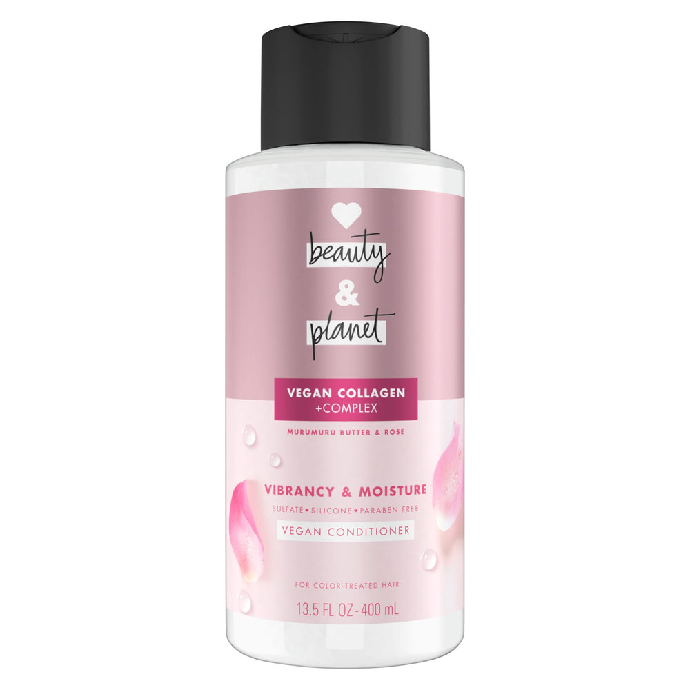 Love Beauty and Planet front bottle showing product and rose fragrance benefit
