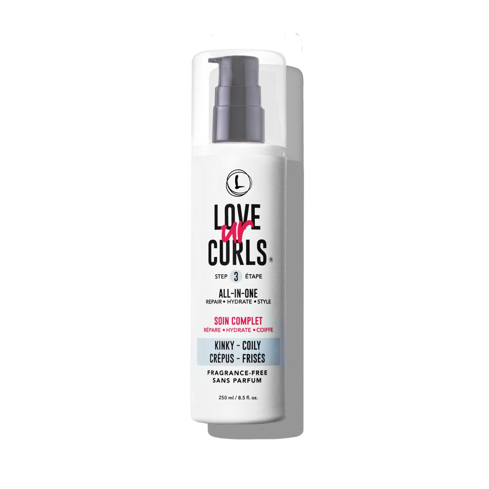 Love Ur Curls front label showing fragrance free benefits and clean formula