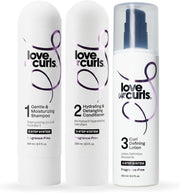 Love Ur Curls front packaging showing the fragrance-free trio and benefits