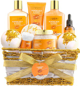 LOVERY gift basket front view showing full 10-piece spa kit and ribbon — perfect gifting
