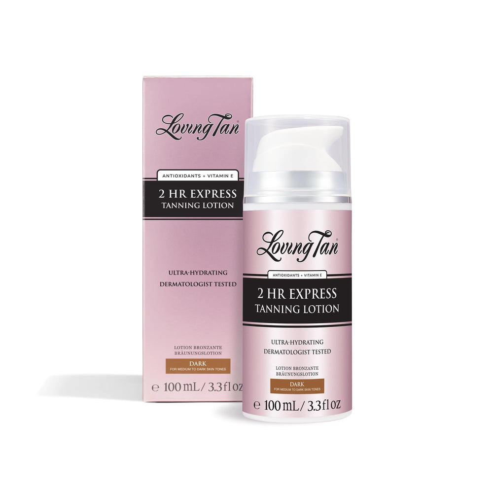 Loving Tan front packaging showing bottle and shade for quick identification and confidence
