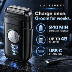 LUCESPERA shaver rinsed under tap, waterproof design for easy cleaning