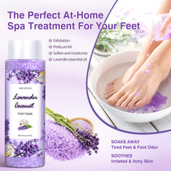 LUCOTIYA open jar of coconut and lavender soak salts for softening feet