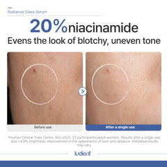 ludient ingredient graphic featuring niacinamide and glutathione clarity benefit