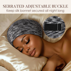 model wearing LULUSILK bonnet demonstrating comfortable fit and preserved hairstyle