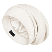 LULUSILK front view white bonnet showing elegant fit and hair protection