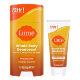 Lume bundle front packaging showing stick and mini cream with coconut imagery and convenient duo benefit