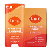 Lume clean tangerine front packaging showing product duo and citrus vibe benefit