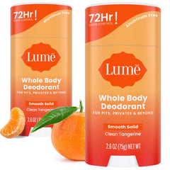 Lume clean tangerine front packaging showing two solid sticks for convenience