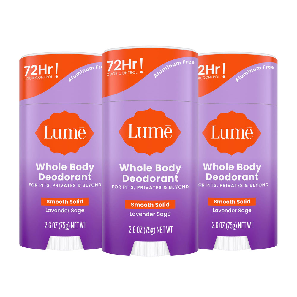 Lume lavender sage front packaging showing three 2.6 oz sticks for convenience