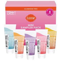 Lume mini tubes arranged by scent for easy comparison and sampling