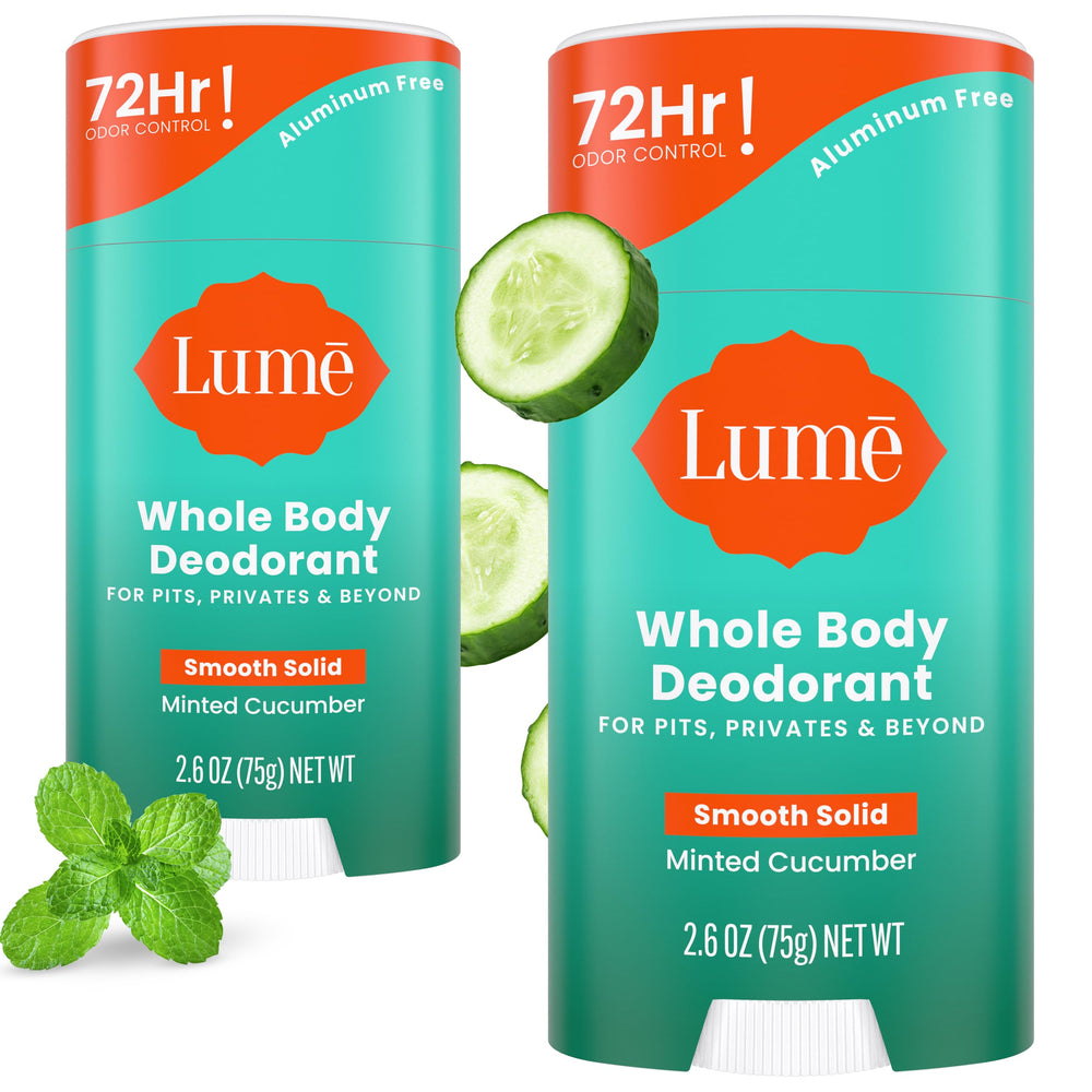 Lume front packaging showing Minted Cucumber and odor control benefits