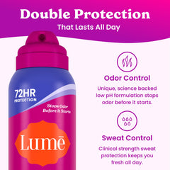 Lume aerosol nozzle close-up demonstrating easy spray application benefit