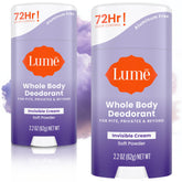 Lume cream stick front packaging showing soft powder scent and two-pack convenience