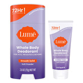 Lume soft powder stick front packaging showing scent and benefit