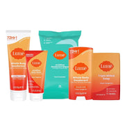 Lume starter pack front view showing tangerine deodorants and wipes for full-body odor control