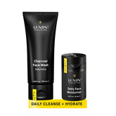 Lumin charcoal face wash front view showing clean packaging and pore-clearing benefit