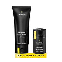 Lumin charcoal face wash front view showing clean packaging and pore-clearing benefit