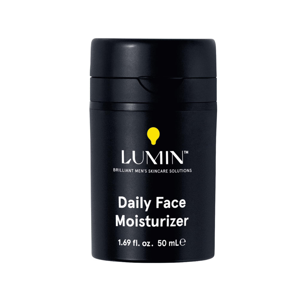 Lumin moisturizer front packaging showing sleek 50ml tube, clear brand benefit
