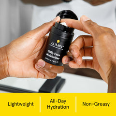 Lumin moisturizer open jar revealing lightweight texture and quick absorption benefit