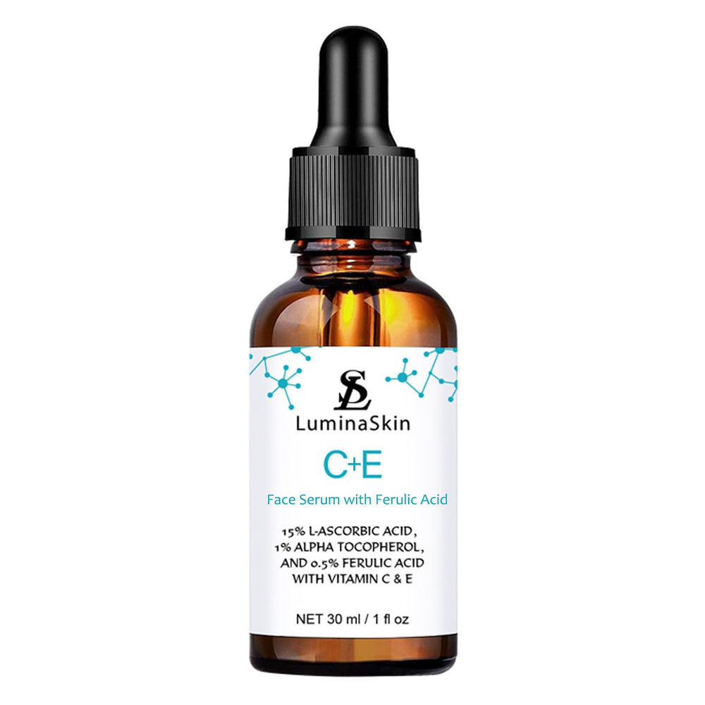 LuminaSkin front bottle showing product branding and compact 1 oz size, enhancing routine convenience