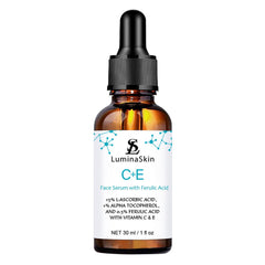LuminaSkin front bottle showing product branding and compact 1 oz size, enhancing routine convenience