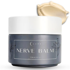 Lune nerve balm front jar showing packaging and branding for easy identification and trust