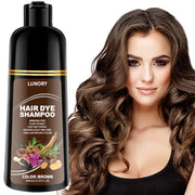 lunory front packaging showing brown shampoo bottle and easy application benefit