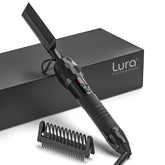 LURA hot comb front view showing ergonomic shape and controls for easy styling