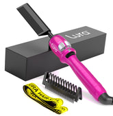 LURA pink hot comb front view showing ergonomic handle and top switch, improves styling control