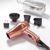 LURA mini travel hair dryer front view showing compact design and strong airflow benefit