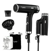 LURA travel hair dryer front view showing compact design and portability benefit