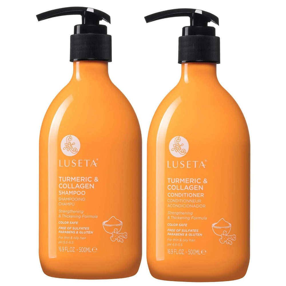 L LUSETA front packaging of volumizing shampoo and conditioner set showing product benefit