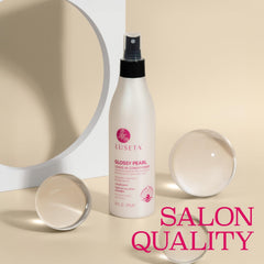 L LUSETA bottle beside pearl extract ingredient highlighting enhanced shine benefit