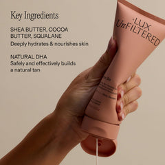 Lux Unfiltered application on arm demonstrating even coverage and no streaks benefit