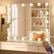 LUXFURNI front view of mirror showing large clear glass and balanced lighting benefits