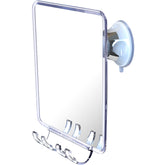 Luxo front view of white shower mirror showing compact design and quick install benefit