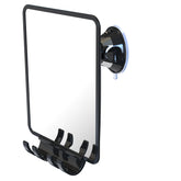 Luxo front view of black fogless shower mirror showing clear reflection and compact design